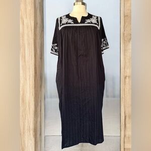 NWT! Nation Black & White Embroidered Pocket 100% Cotton Maxi Dress Size 3X